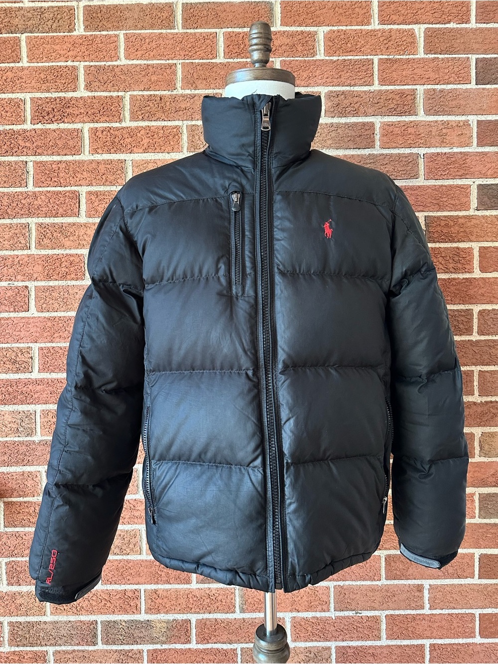 Vintage Polo Ralph Lauren RL250 Down Puffer Jacket Black Mens Full Zip Coat, M
